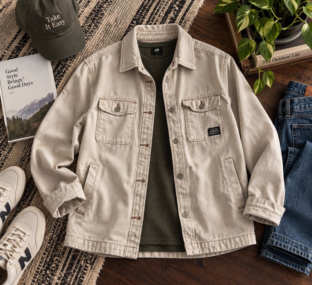 H&M Divided Women’s XS Cream Denim Utility Shacket Jacket 100% Cotton